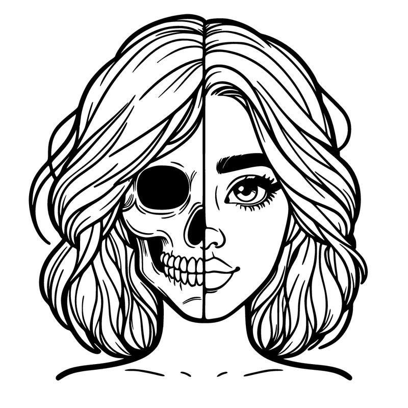 half teen realistic girl half skull