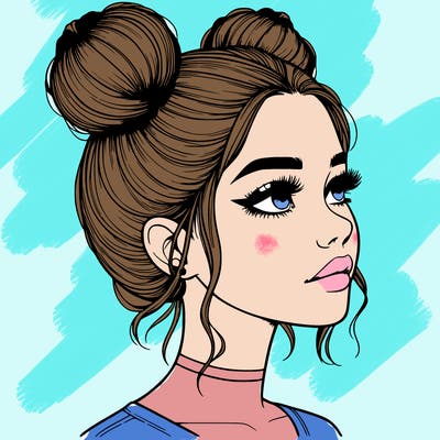 realistic girl with buns on the top of her head