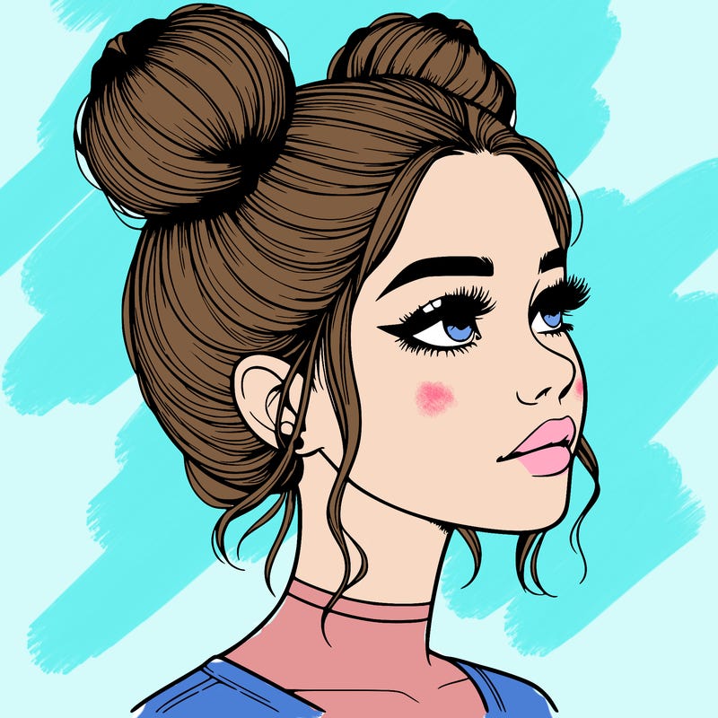 realistic girl with buns on the top of her head