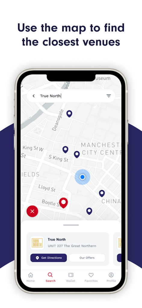 Confidentials - Confidentials app map interface showing restaurant locations and nearby venues in Manchester
