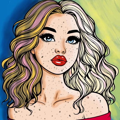 realistic girl with wavy hair and lips