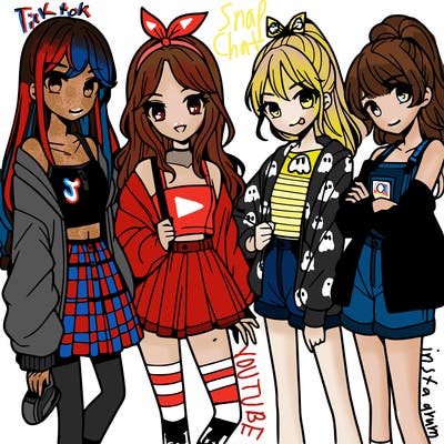 teen manga girls group of 4