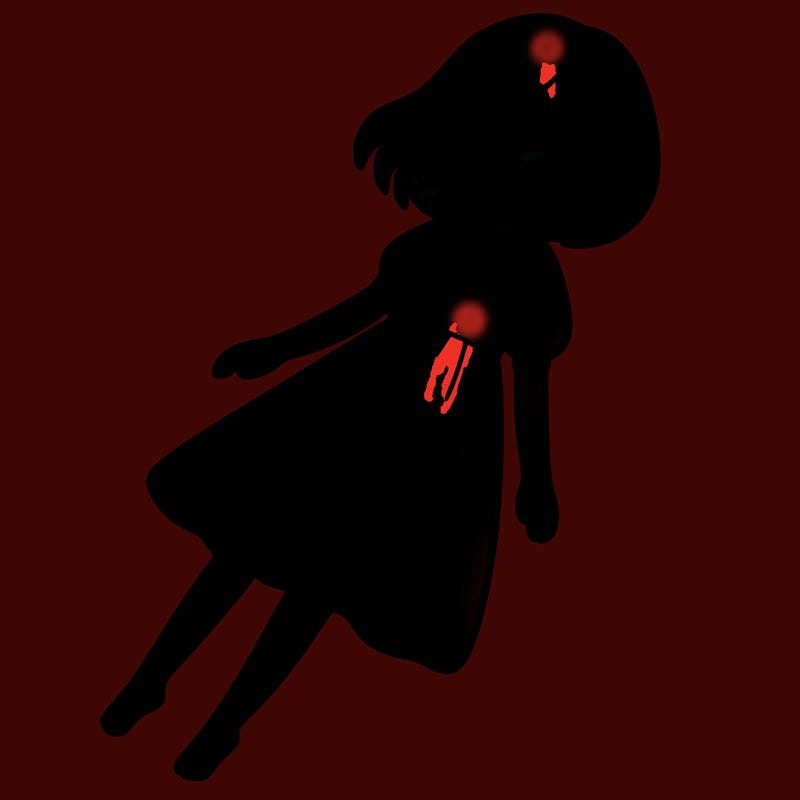 floating girl with shoulder length hair wearing dress