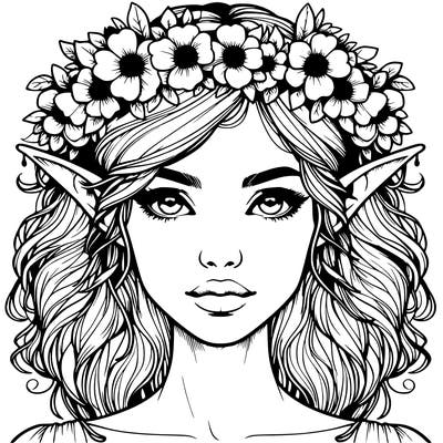 realistic female elf with flower crown