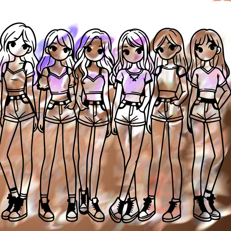 a group of girls wearing crop tops and shorts