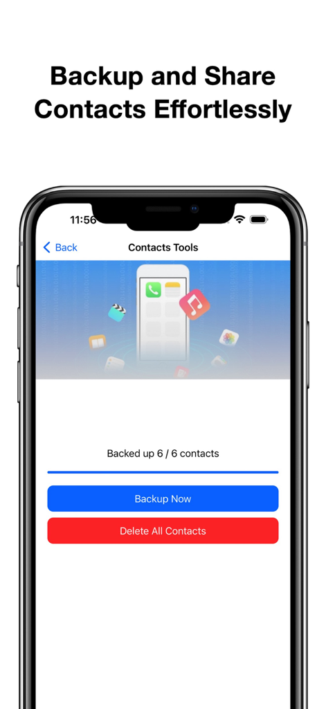 Copy My Data - Pantalla de la aplicación Copy My Data para hacer copias de seguridad y gestionar contactos.