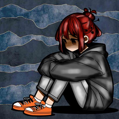 sad anime girl sitting alone