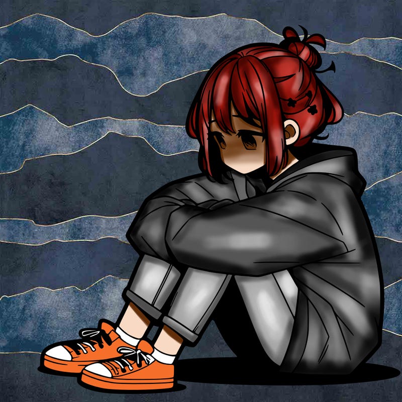 sad anime girl sitting alone