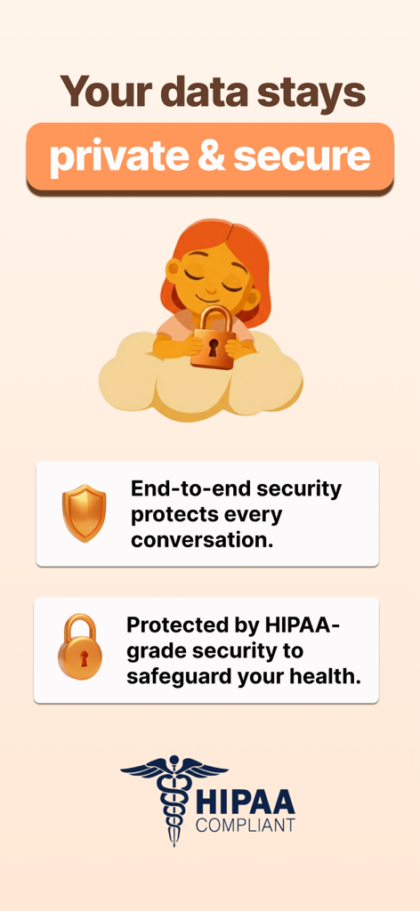 A screenshot of the Juno app highlighting HIPAA compliant security and end to end encryption for user data.