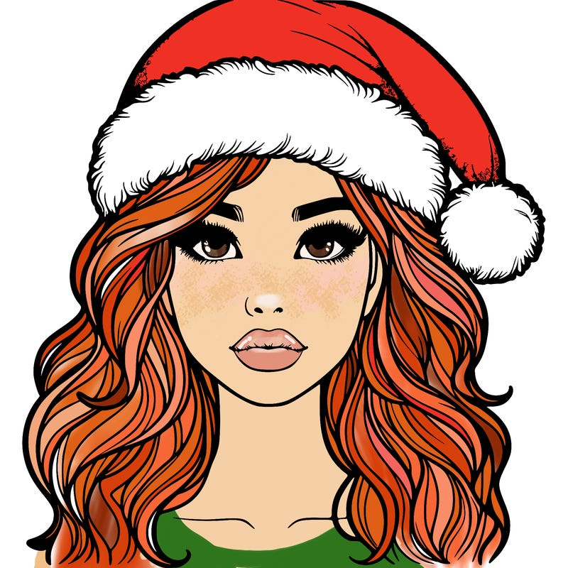 one christmas girl with a santa hat, a realistic lips
