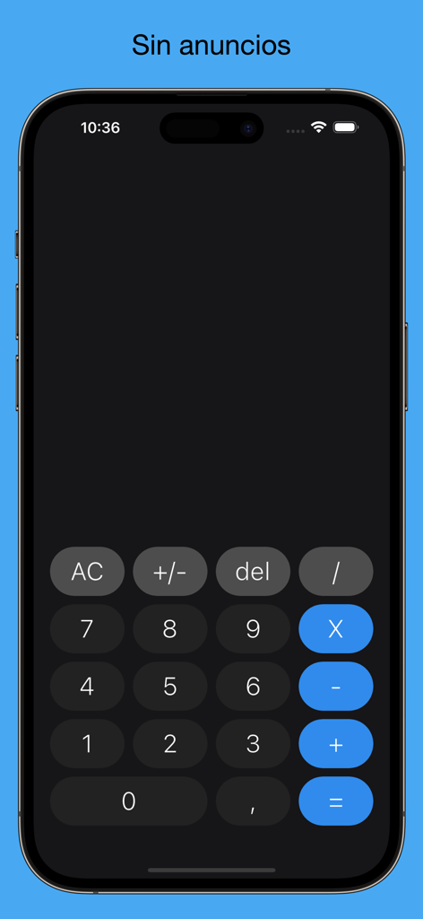 Calculadora - Básica - Minimalist dark mode calculator interface for iPhone with no ads