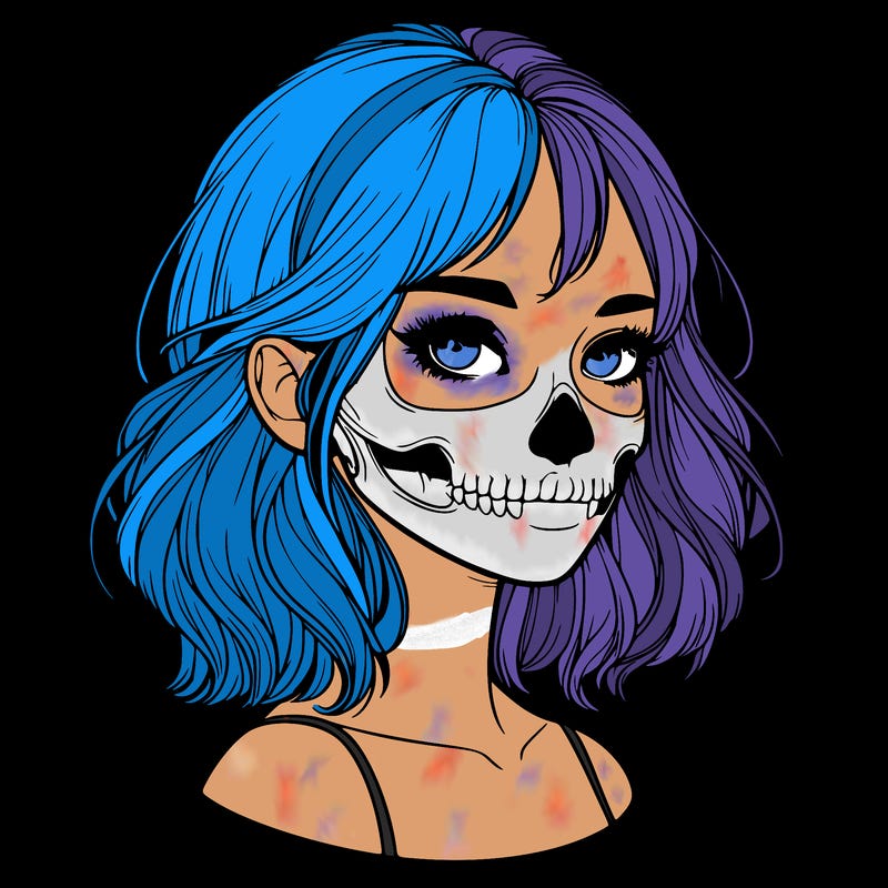 realistic girl with skull