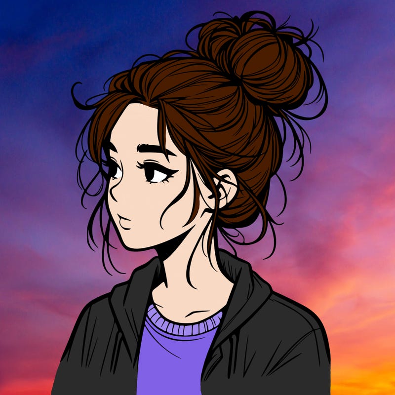 realistic teenage girl with a messy bun