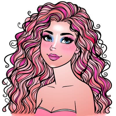 woman with curly  long hair realistic