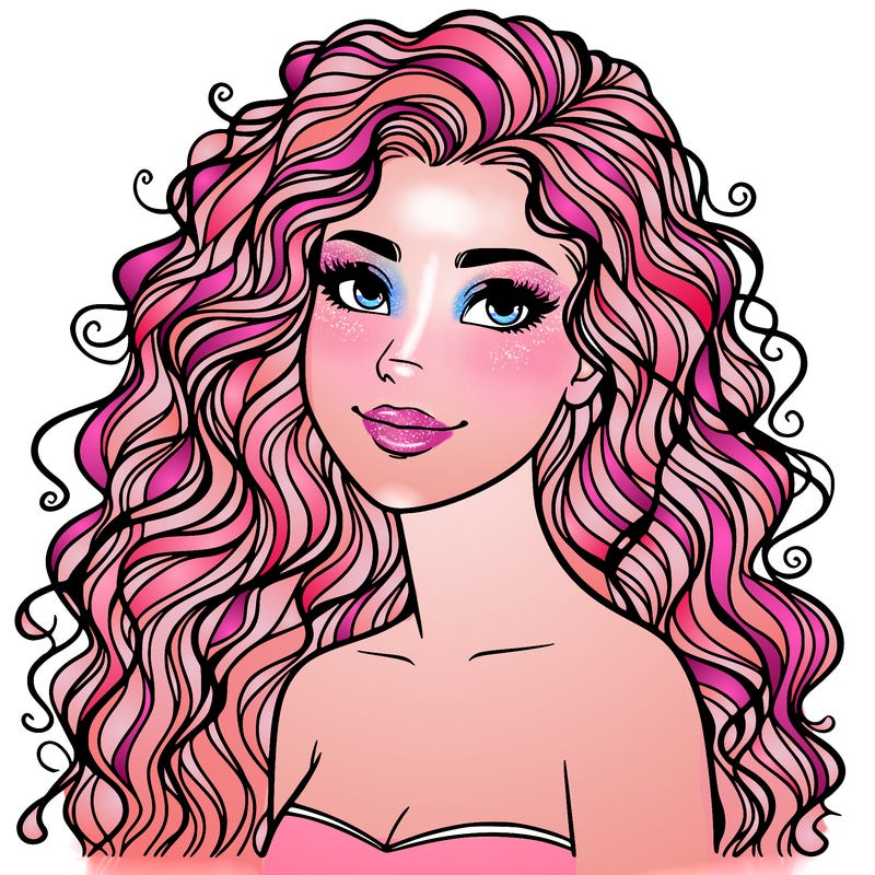 woman with curly  long hair realistic