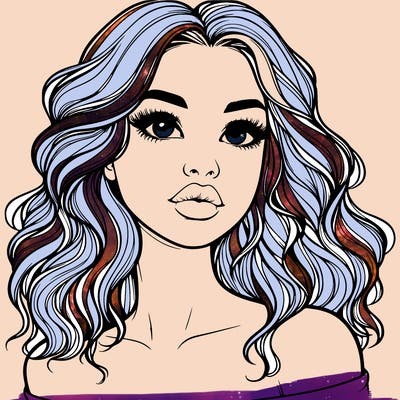 realistic girl with wavy hair and lips