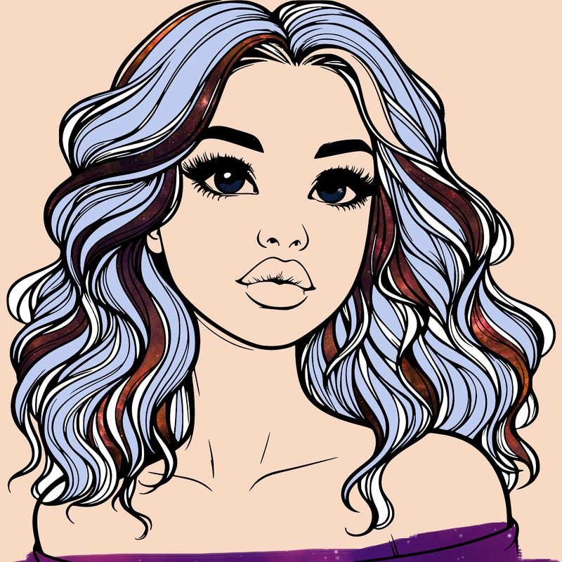 realistic girl with wavy hair and lips