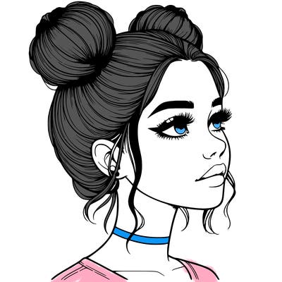 realistic girl with buns on the top of her head