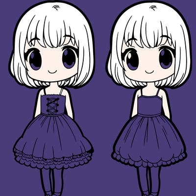 a girl with short medium hair and a short but cute and puffy dress