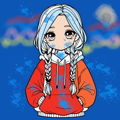 a realistic girl with a oversized hoodie and she has braids