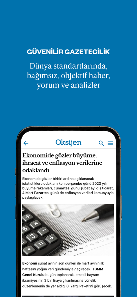 Oksijen Gazetesi - Oksijen Gazetesi news app showing an economy article on a smartphone