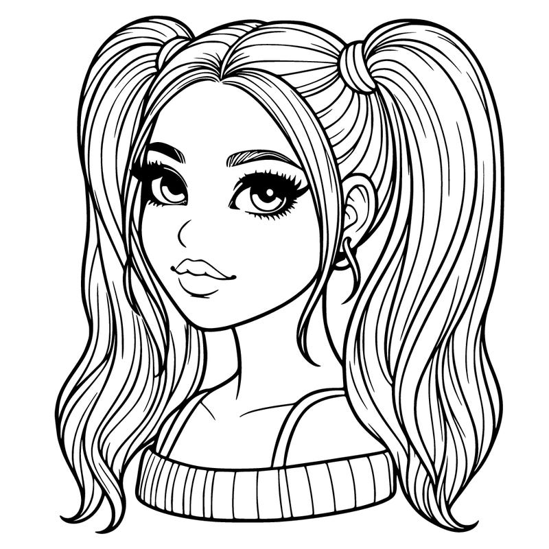 realistic woman with high pigtails