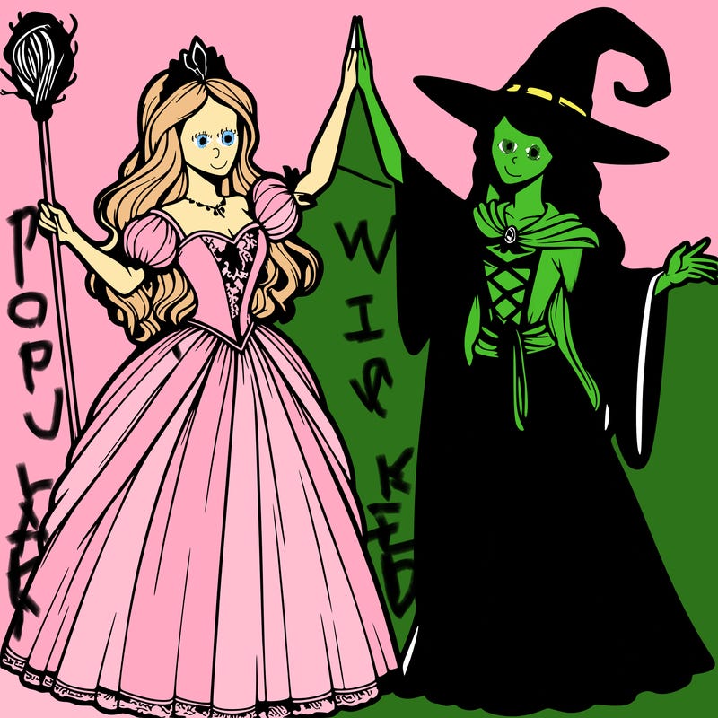 detailed realistic split of a princess and a witch