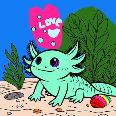axolotl sitting on the beach