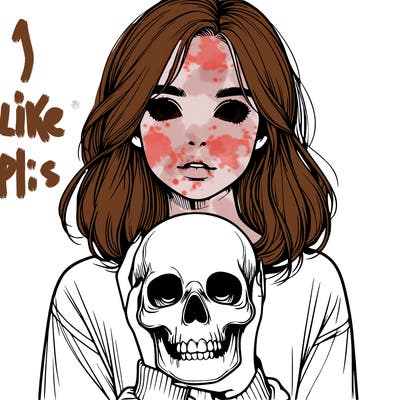 realistic girl holding a skull