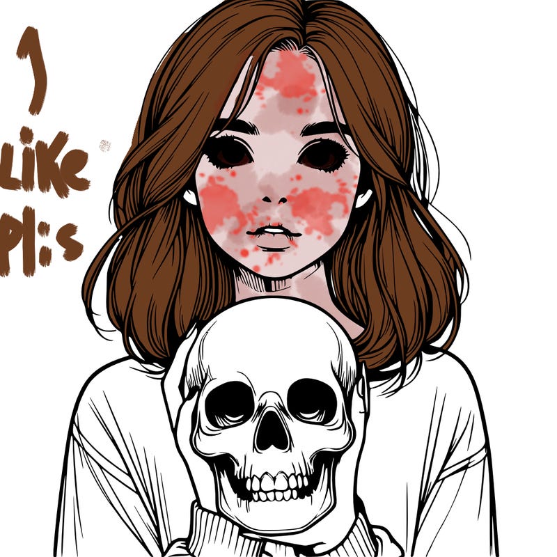 realistic girl holding a skull