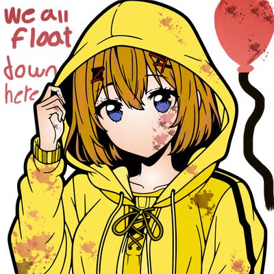 anime girl with hood on head short hair