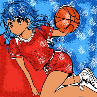 teen manga girl playing basketball