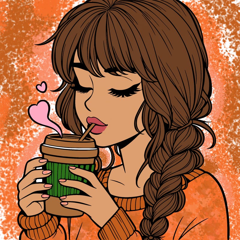 realistic girl drinking coffee