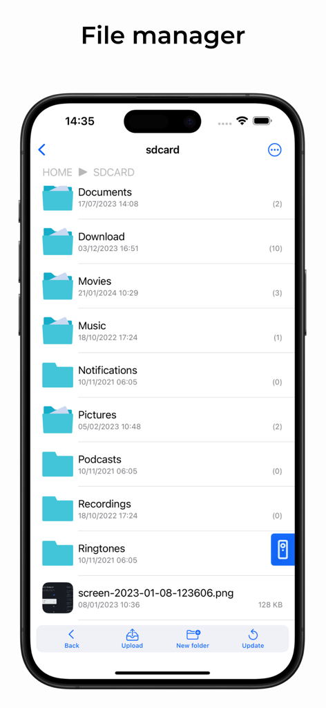 atvTools app file manager screen showing folders and files on an Android TV device