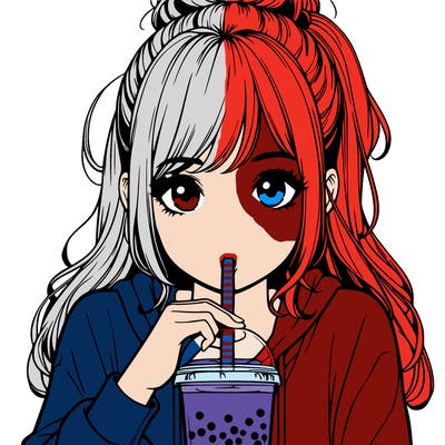 realistic girl drinking realistic boba