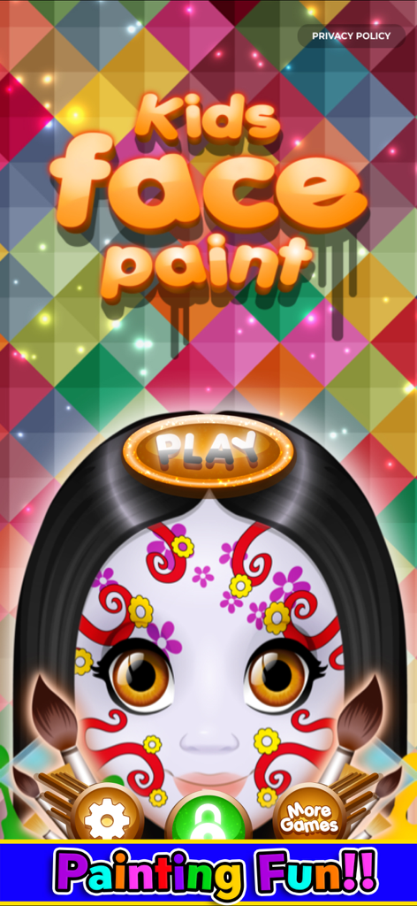 Kids Face Paint: Coloring Game - Menú principal de la aplicación Kids Face Paint con un personaje con diseños de pintura facial floral colorida