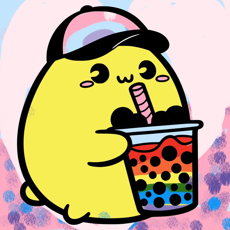 a labubu drinking boba