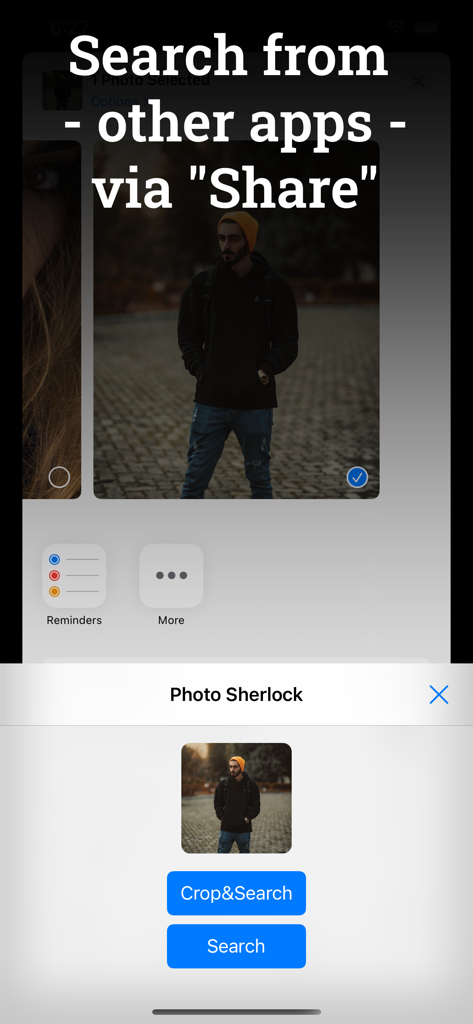 Photo Sherlock search by image - Search from other apps via the Photo Sherlock share menu extension