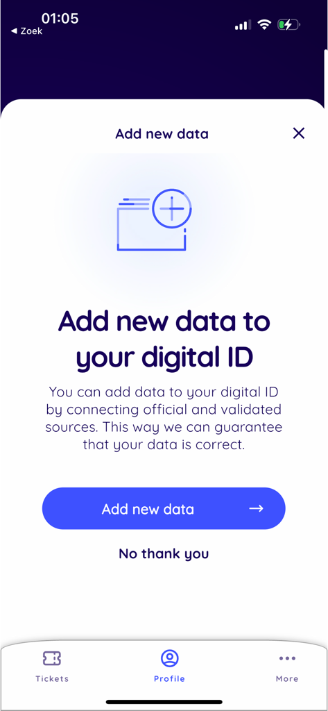 FastID - Interface for adding official data to a digital ID within the FastID mobile application