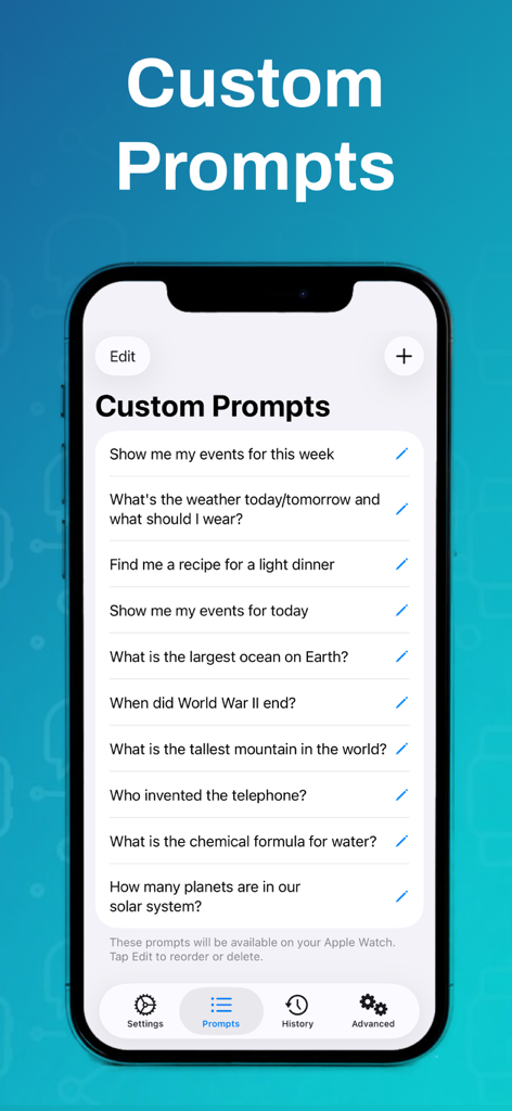Prompt Watch - A list of custom AI prompts on the Prompt Watch iPhone application.