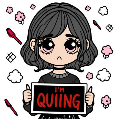 a girl holding a sign saying i'm quitting