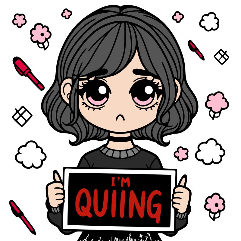 a girl holding a sign saying i'm quitting