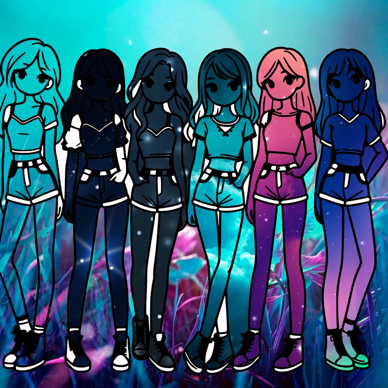 a group of girls wearing crop tops and shorts