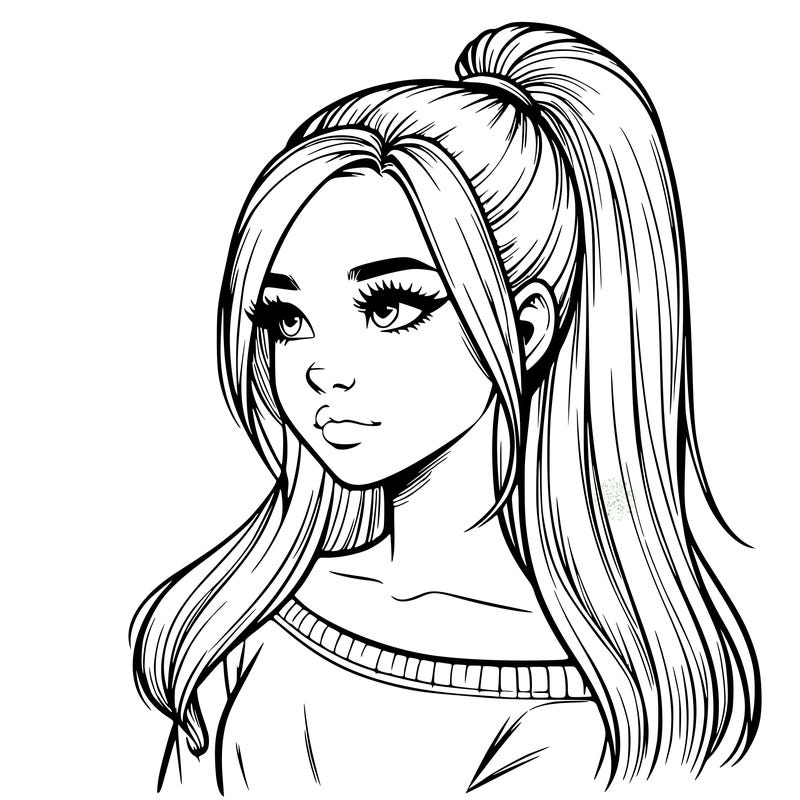 realistic girl with a high ponytail
