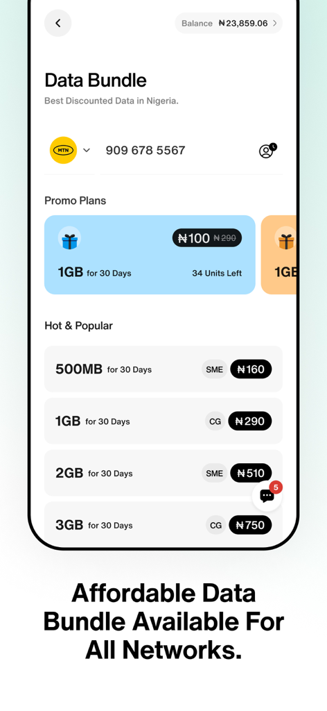 ZedApp: Digital Payments - ZedApp interface displaying affordable data bundles for Nigerian networks