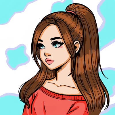 realistic girl with a high ponytail