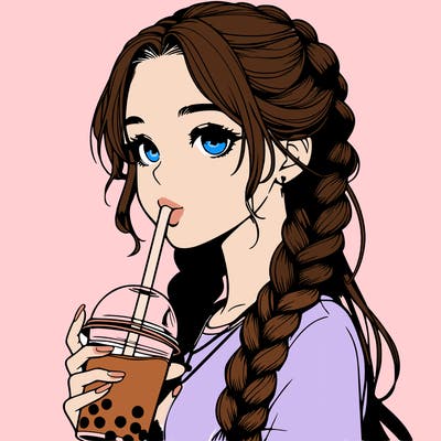 realistic girl with braided hair drinking boba