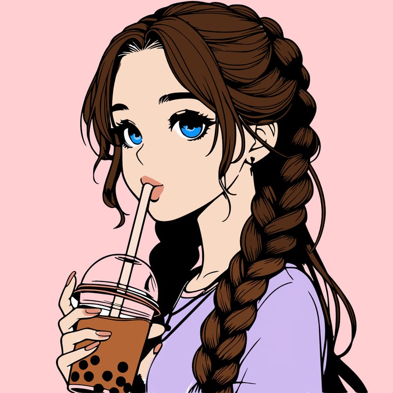 realistic girl with braided hair drinking boba