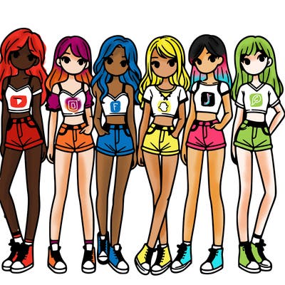 a group of girls wearing crop tops and shorts