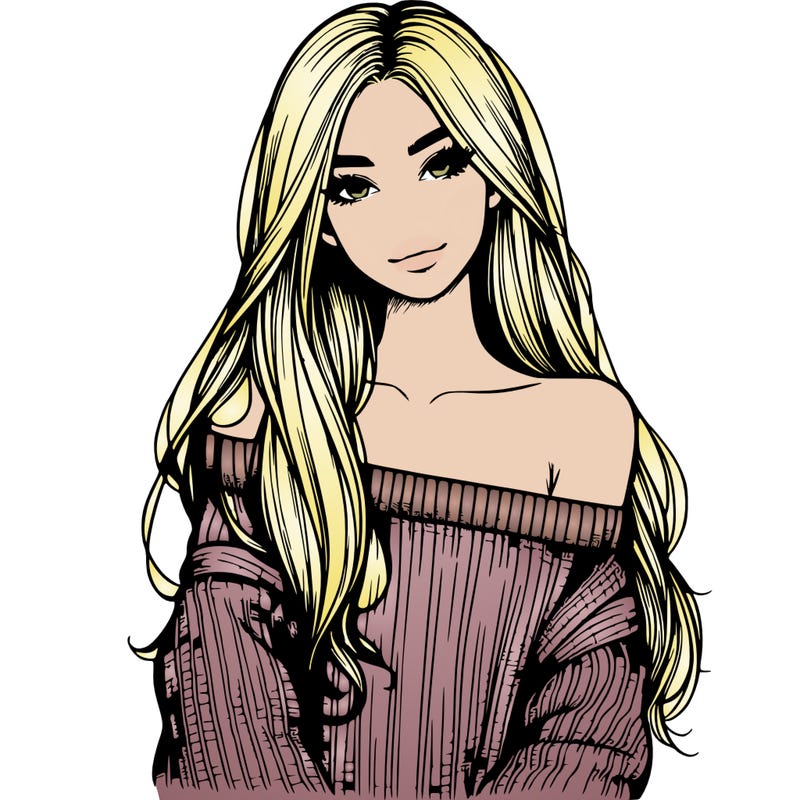 realistic girl with long hair wearing an off the shoulder sweater